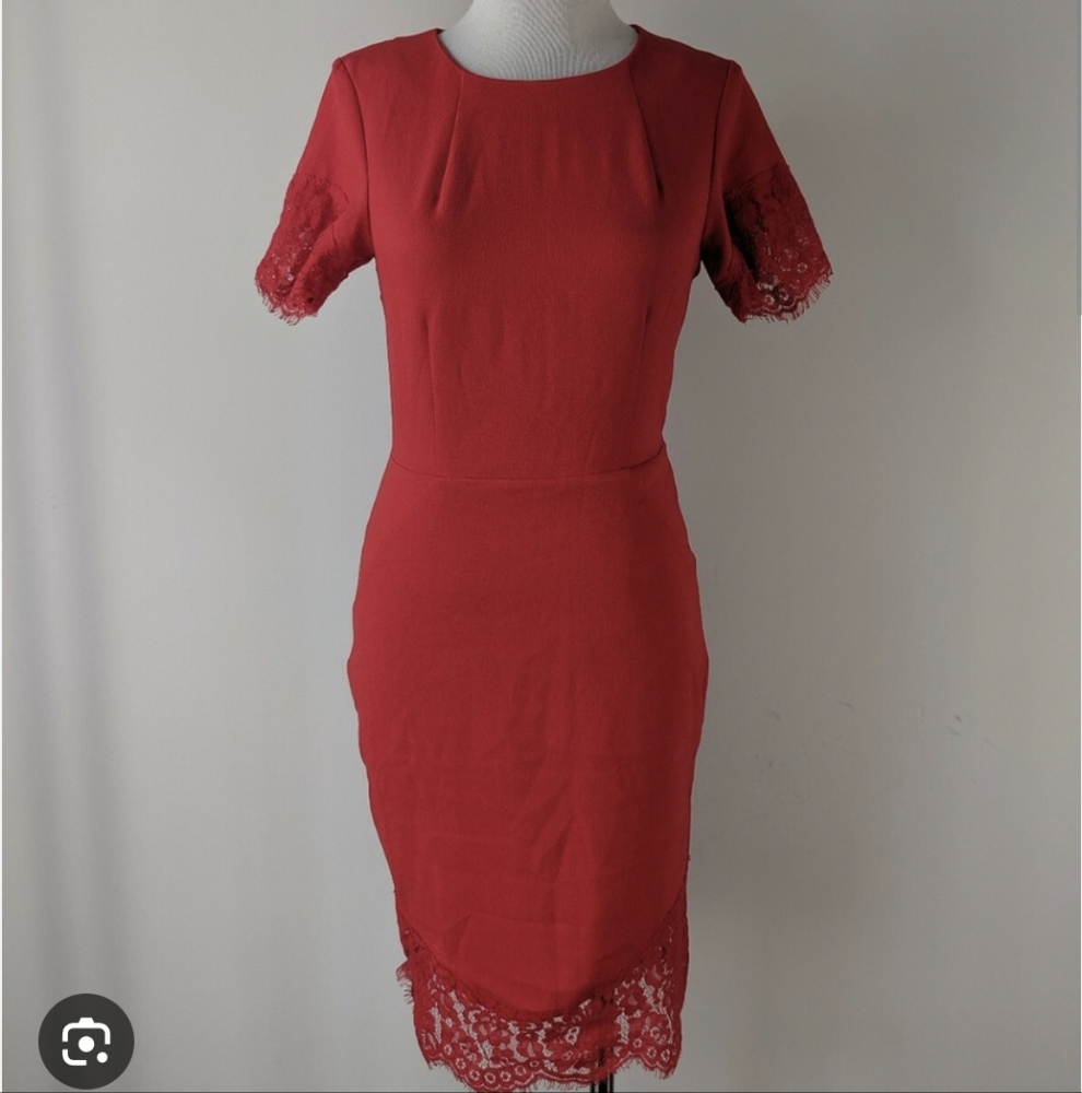 H&M Red Sheath Lace dress S 6 Cocktail Party - Picture 1 of 8